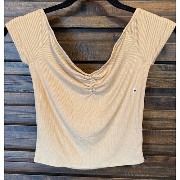 American Eagle Outfitters Tops - Y2K American Eagle Yellow Ruched Shirt MED Capsule Ribbed Crop Bella Swan Elena